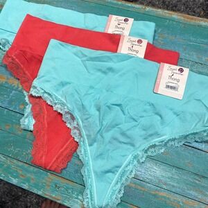 Secret Treasures Wideband Lace Trim Thong Panties 3 Pack Blue Pink Large 12-14